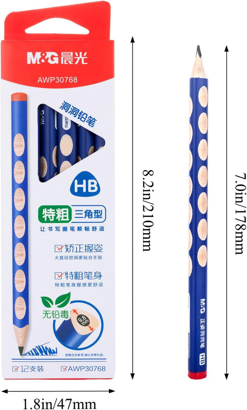 M&G 12 Pcs Triangular Pencils for Kids, Grip Correction HB Pencils, Graphite Wood Pencils for School, Office, Sketching