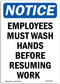 OSHA Notice Sign - Employees Must Wash Hands Before | Vinyl Label Decal | Protect Your Business, Warehouse,