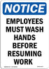OSHA Notice Sign - Employees Must Wash Hands Before | Vinyl Label Decal | Protect Your Business, Warehouse,