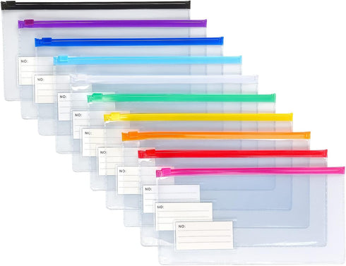 Tamaki 10 Pack Zipper Plastic Envelopes, Small Plastic Envelopes, A6 Size for Pencil Case Bulk, Bill Bag, 10 Color (9x4.7 Inch) by Tamaki