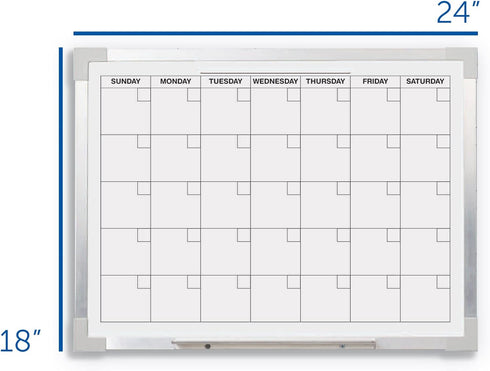 Flipside Framed Calendar Dry Erase Board, 24 x 18, White Surface with Silver Aluminum Frame
