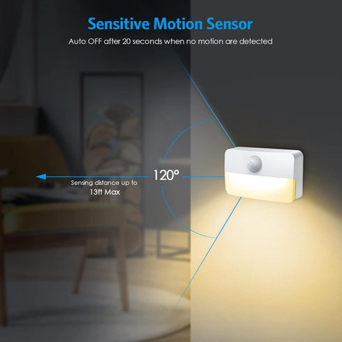 AMIR 2 Pack 40 3000K, Closet Mini Motion Sensor Stair Light for Indoor, Battery-Powered LED Night Light, Lumen Cordless