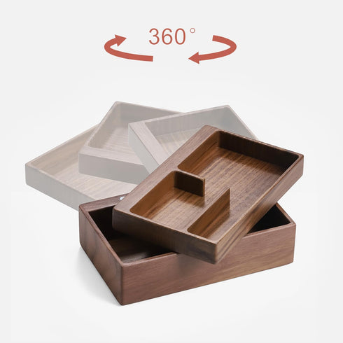 Walnut Wooden Valet Tray Box, Daily Supplies Organizer for Office Desk Storage