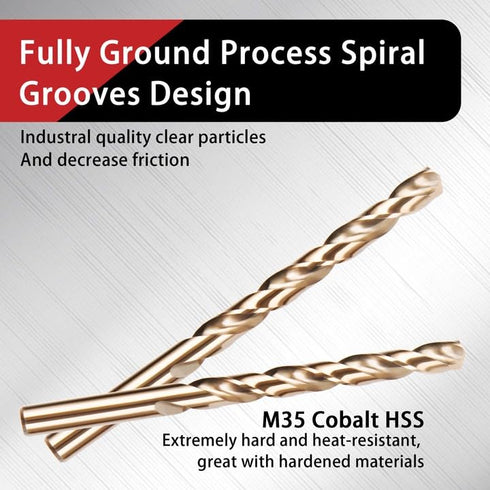 1/4 Inch Cobalt Drill Bits, 13 Pack M35 HSS, 135 Degree Tip, Jobber Length Twist Drill Bit Set for Metal and Wood
