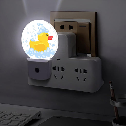 Chrobak Round LED Night Light,Cartoon Yellow Rubber Duck LED Night Light Plug into Wall with Dusk to Dawn Light Sensor