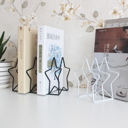 SUPVOX Iron Wire Bookend and Desk Organiser, Star Shaped Iron Art Book Rack, Black Metal Desktop Magazine Holder