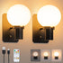 KSNALUX Black LED Wall Sconces Set of Two Round Wall Lamp with Remote