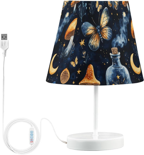 CWUPZAY Bedside Table Lamp for Bedroom Moths Mushrooms Moon Nightstand Lamp Small with