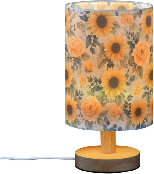 ALAZA Bedside Table Lamp for Bedroom Sunflower Peony Floral Nightstand LED Light Lamps with USB Port Linen Fabric Shade