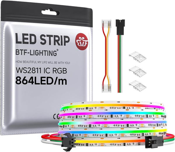 BTF-LIGHTING FCOB WS2811 IC RGB COB LED Strip 864LED/m Flexible High Density