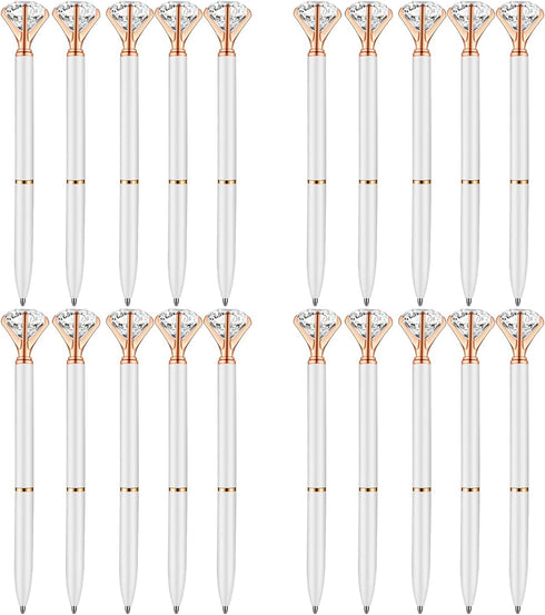 PASISIBICK Pack of 20 White Diamond Pens, Bling Gem Pen Décor Gifts for Women Bridesmaid Coworkers, Black Ink
