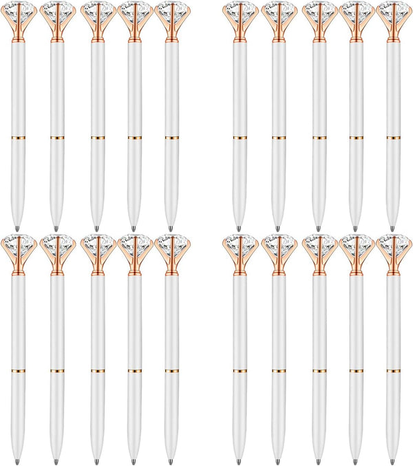 PASISIBICK Pack of 20 White Diamond Pens, Bling Gem Pen Décor Gifts for Women Bridesmaid Coworkers, Black Ink
