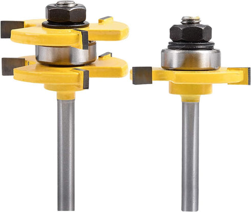 KATUR Tongue and Groove Router Bit Set, 1/4 Inch Shank Grooving Router Bit, 3 Teeth T Shape Woodworking Tools