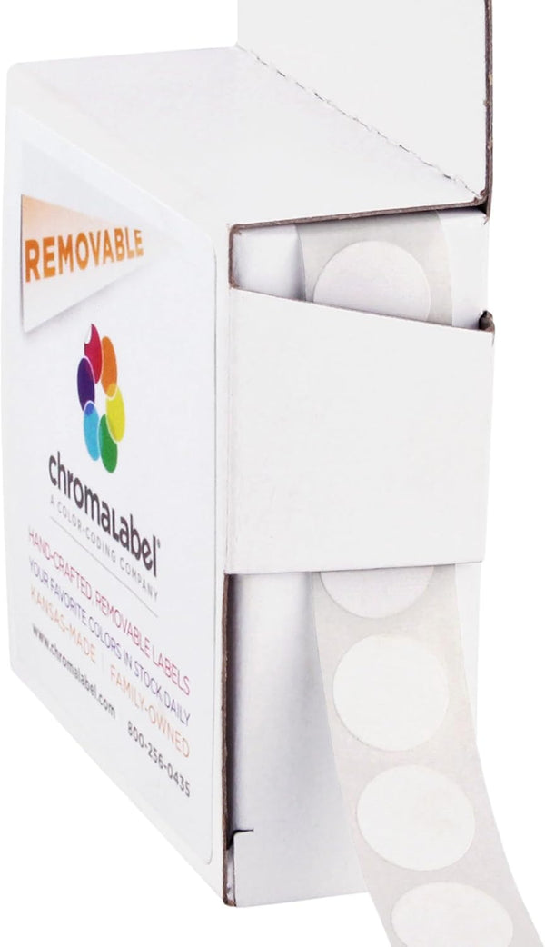 ChromaLabel 1/2 Inch Circle Sticker Labels, Easy to Write On, Removable Colored Dot Stickers, White, 1000 Dots