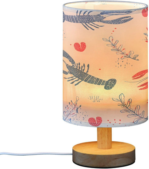 ALAZA Doodle Blue Lobster Bedside Table Lamp with USB Port for Bedroom Nightstand Lamps Night Light Linen Fabric Shade