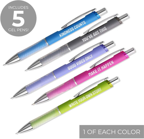 Canopy Street Multi Color Motivational Gel Pen Set / 5 Black Ink Gel Glide Pens/Encouraging Colorful Office Supplies/Teacher Thank You Appreciation Present by Canopy Street