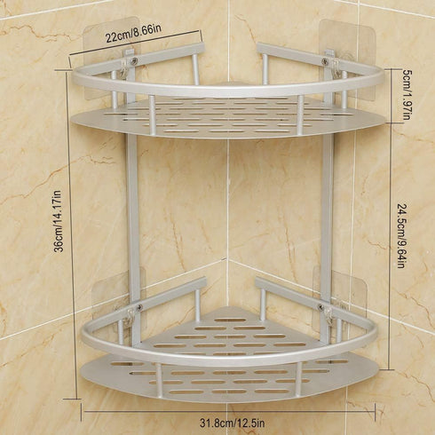 2 Hawsam No Drilling Bathroom Corner Shelves, Aluminum Tier Shower Shelf Caddy Adhesive Storage Basket for Shampoo