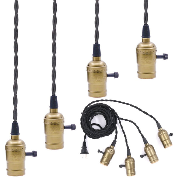 Swpeet Bronze 4 Vintage Light Sockets Pendant Hanging Light Cord with Switches, E26