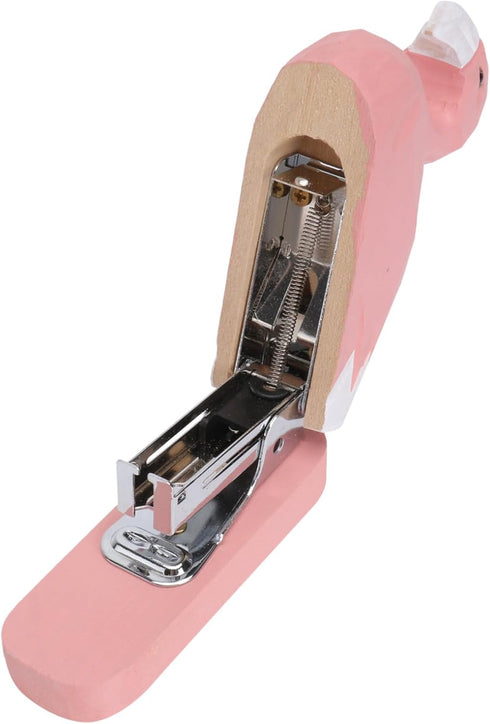 NUOBESTY Wooden Animal Stapler, Portable Hand Held Flamingo Desktop Stitcher, Handmade 3D Wood Carving Statue