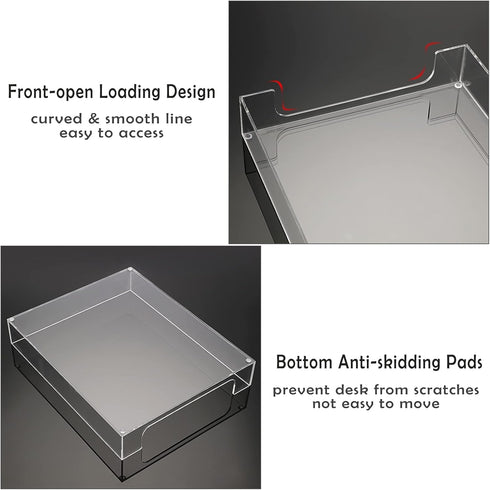 BTSKY Clear Acrylic Desk Tray Organizer for A4 File, Elegant Letter Size, Magazine Files, Office Storage Basket