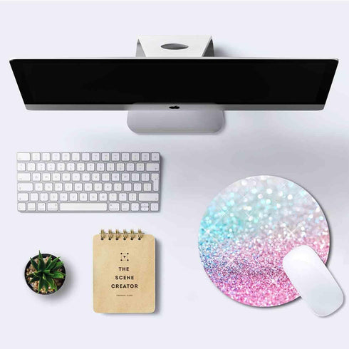 IMAYONDIA 7.9 7.9 Kids Girls Mouse Pad for Laptop, Small Pink Blue Gradient Sparkle Mouse Pads Cute, Round Glitter