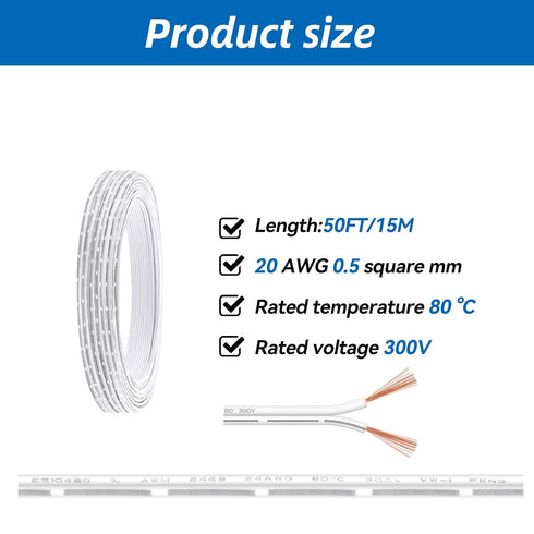 PineHaven 50 Wire,20 2 FT Garage Door AWG Conductor Garage Sensor Doorbell Wire, Universal Cable Wires for Garage Door