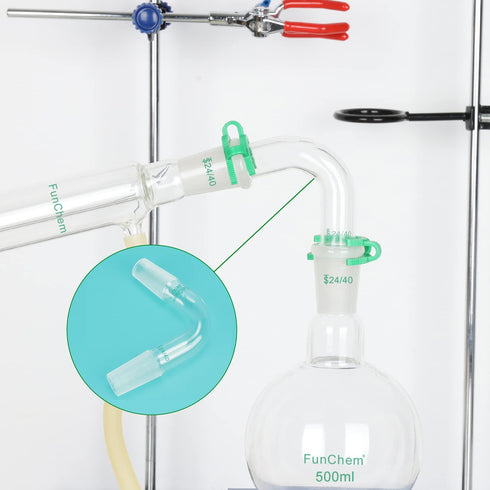 75 Degree Bent Distillation Adapter, Borosilicate Glass Laboratory Adapter with 24/40 Inner Joints