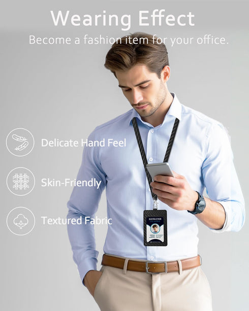 Carbon Fiber Work ID Card Holder with Lanyard is a Stylish and Durable Card Holder with Dual Card Capacity, Clear