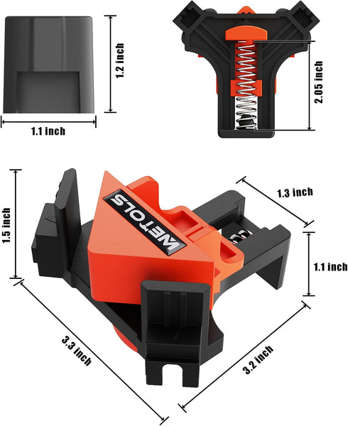 WETOLS Corner Clamp for Woodworking, 90 Degree Right Angle Clamp, Wood Clamps, 4Pcs Adjustable Spring Loaded Woodworking Clamp, Gifts for Dad, Birthday Gifts for Men, Photo Framing-Orange by WETOLS