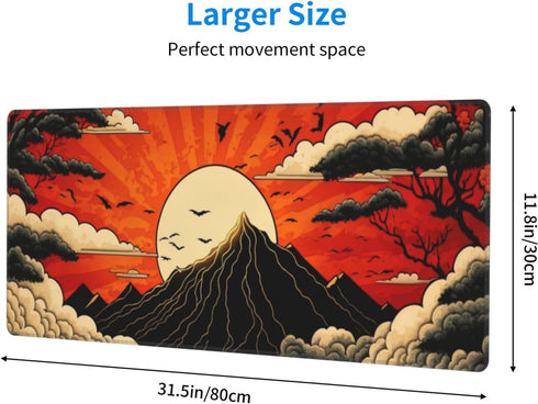 XL Japanese Mount Fuji Red Sunset Gaming Mouse Pad, Large Non-Slip Rubber Mousepad, 31.5'' X 11.8''.