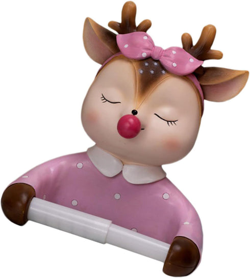 Holibanna Pink Cartoon Deer Toilet Paper Holder Wall-Mounted Bathroom Storage Rack Decorative