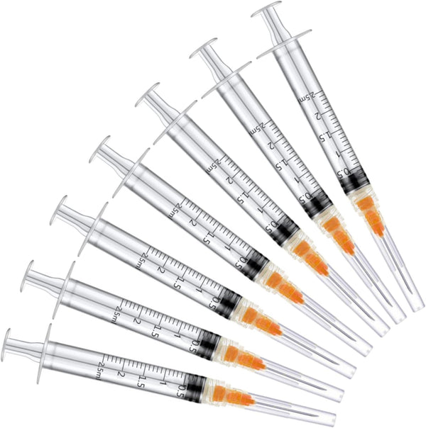 20 Pack 2.5ml Plastic Disposable Lab Utensils, Individually Packaged with 25Ga 1 Inch