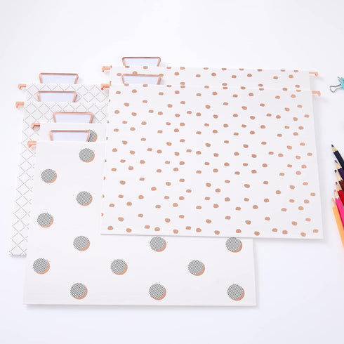 Y YOMA 12 Pack Rose Gold Hanging File Folders - Decorative Letter Size Folder Organizer with Adjustable Tabs