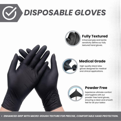 Black Shamrock Latex Gloves - Size Large, Durable Examination Gloves