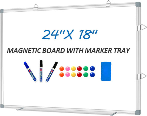 Magnetic Whiteboard Dry Erase Board for Wall, 24"x18" Magnet Hanging White Board for Home and Office