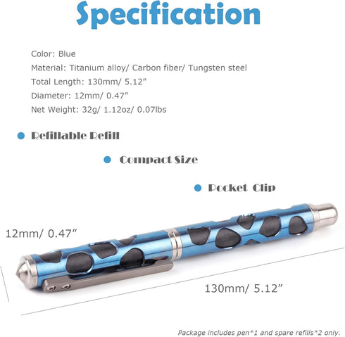 Titanium Ballpoint Writing Pen, Refillable EDC Pen with Clip