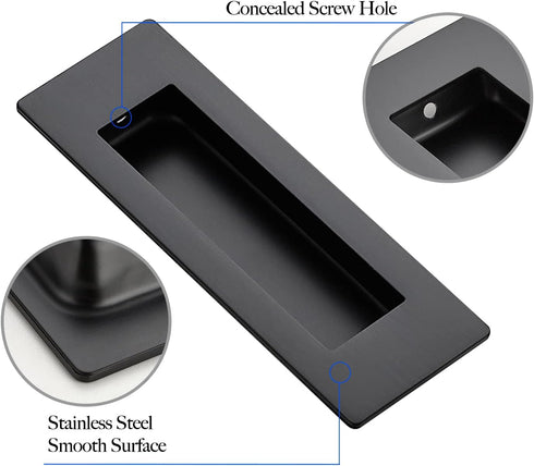 Ravinte 4 Pack Black Flush Pulls, 5.9in Length Sliding Closet Door Handles, Recessed Finger Pulls, Stainless Steel