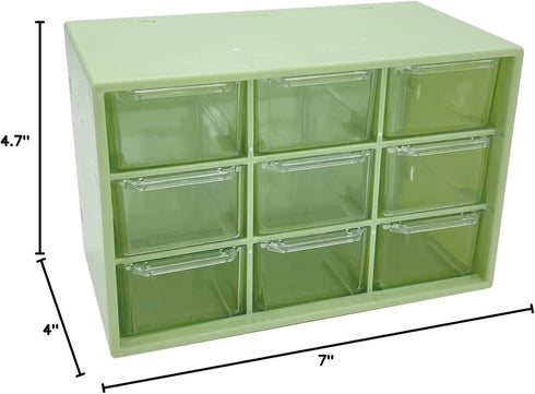 Mini Desktop Drawer Box, 9 Compartments Plastic Desk Organizer for Office, School, Jewelry Storage (Green)