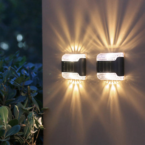 2pcs FRCOLOR Solar Wall Sconce Lights Warm White Waterproof Outdoor Solar Powered Lighting for Garden Patio Yard Fence