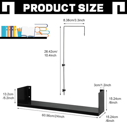 Office Cubicle Shelf Organizer, 24" Hanging File Storage with Hooks, Black Cubicle Accessories Bookshelf for Home Desk