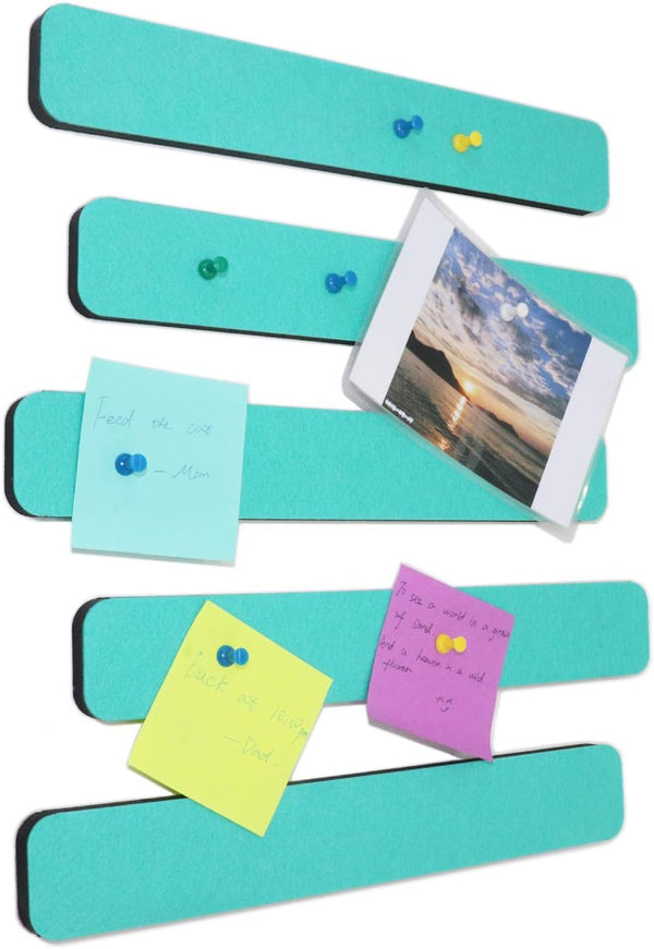 Felt Bulletin Board Bar Strip 0.5 Inch Thick, 13 Inch Length with 15 Pushpins, 5 Turquoise Self-Adhesive Bars