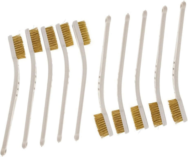 YXQ 6.9" Small Brush, Brass Bristles with White Plastic Handle, 10 Pieces Pack