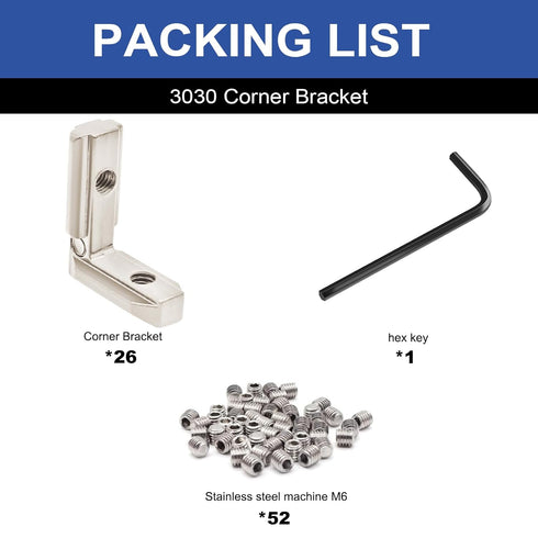 24pcs Seekliny 3030 Aluminum Extrusion Connector Corner Bracket, Joining 3030 Hardware T-Slotted Accessories with