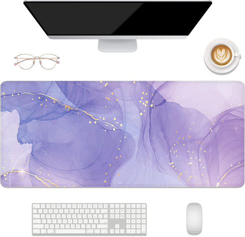 Large Desk Mat, 32" x 12" XXL Extended Gaming Mousepad, Cute Office Supplies and Accessories, Violet Marble
