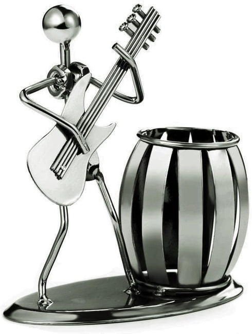 Decorative Pen Organizer/Pencil Holder with Metal Man Playing Guitar
