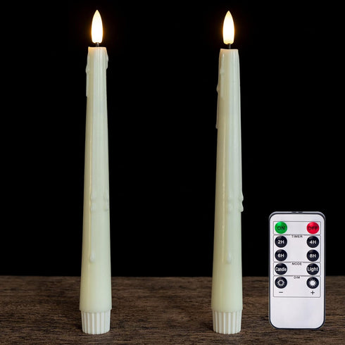 Real Wax Flameless Taper Candles with Remote, 9.6 Inches LED Window Candles, Set of 2 for Christmas Decor (Ivory)