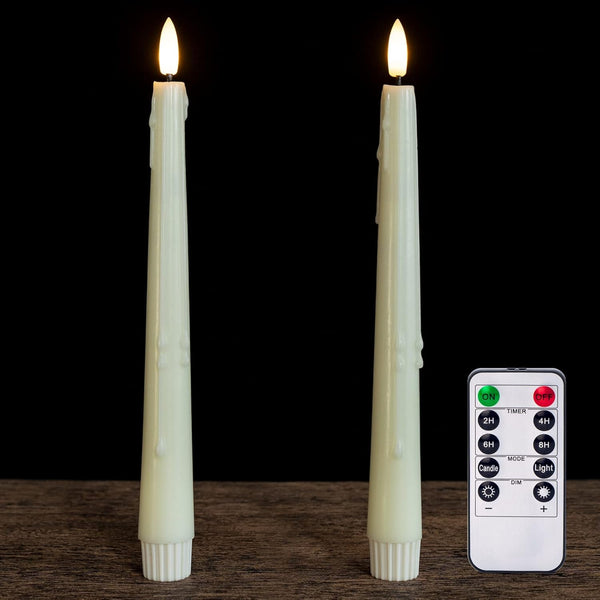 Real Wax Flameless Taper Candles with Remote, 9.6 Inches LED Window Candles, Set of 2 for Christmas Decor (Ivory)