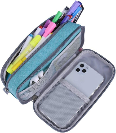 YONZONE Big Capacity Pencil Case - Large Pouch with 3 Multi Compartments for Office Stationery Organizer, Light Blue