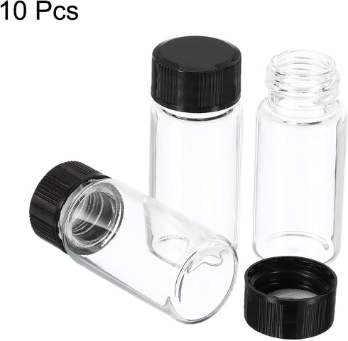 PATIKIL 10 Pack 10mL Clear Round Glass Storage Bottles, Plastic Screw Cap for Lab Home
