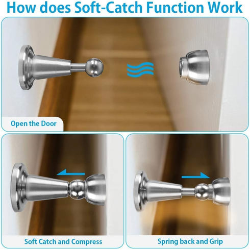 Door Stopper, Magnetic Door Stop, Soft-Catch Magnetic Door Catch, Stainless Steel, Brushed Satin Nickel, 1 Pack
